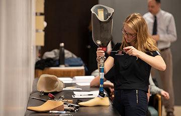 student working in prosthetics lab